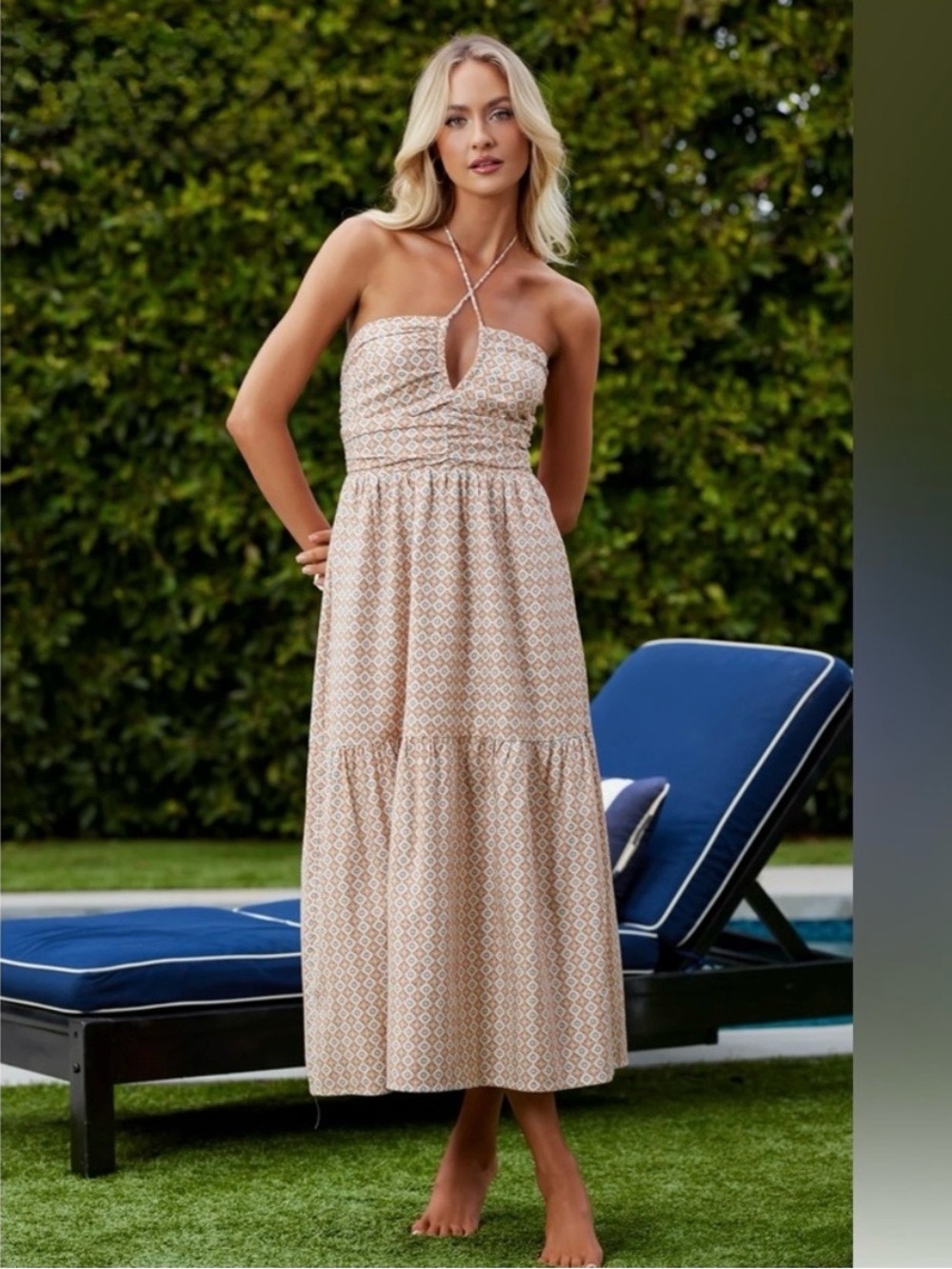 Anthropologie Bishop + Young Aeries Halter Tiered Midi Dress Mosaic Small